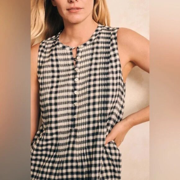 Faherty Black and White Isha Moonlit Gingham Mini Dress Size Medium 41232 - Picture 2 of 13